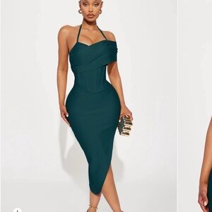 Fashion Nova Asymmetrical Teal Dress